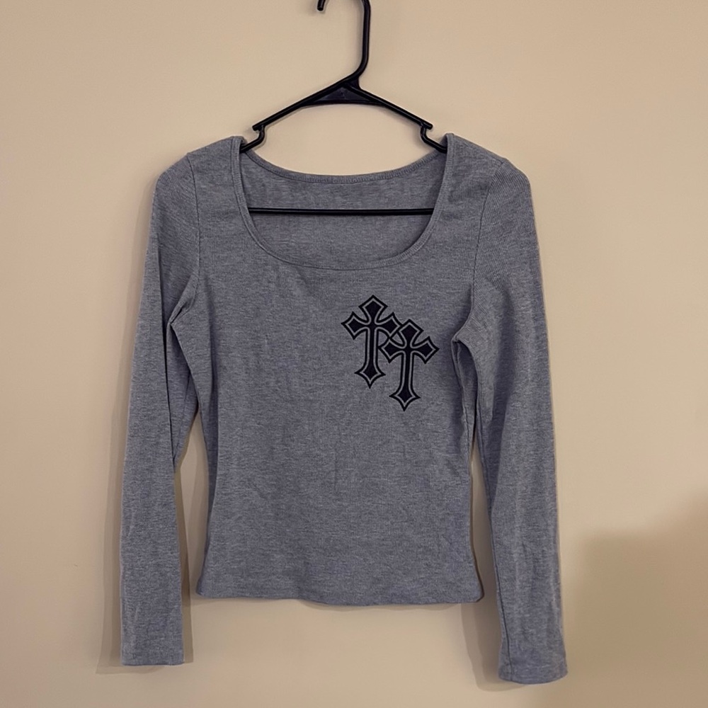 Gray Long Sleeve Chrome Women's Top